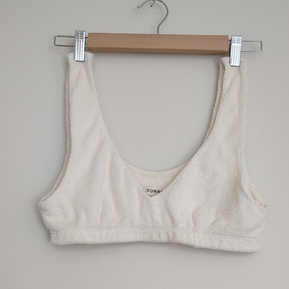 DONNI. EUC cream colored terry cloth bikini bra soft pullover lounge bralette M